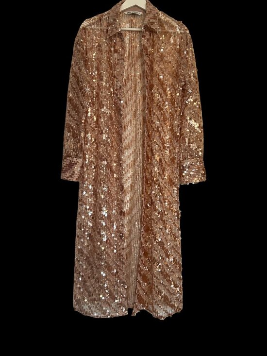 ZARA Tulle Sequin Duster Jacket – XS | Rose Gold Glam - Picture 1 of 4